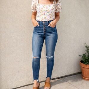 Madewell Hi-Rise Skinny Chewed Hem Distressed Button Fly Jeans Size 26 / 2
